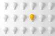 Pattern light bulb yellow outstanding among lightbulb group. Concept of creative idea and innovation, Unique, Think different, Individual and standing out from the crowd. 3d render illustration