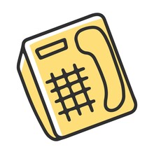 Push Button Fixed Telephone. Stationery And Interior Items For The Office. Office Equipment. Icons In Doodle Style. Simple Vector Isolated On White Background