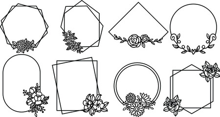 Wall Mural - set of floral round frames labels and banners with branch.vector illustration