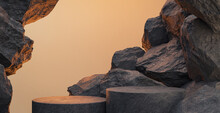 Black Geometric Stone And Rock Shape Background, Minimalist Mockup For Podium Display Or Showcase, 3d Rendering.