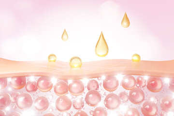 Wall Mural - cosmetic serum oil drop on skin cell, skin repair, moisturizer, collagen serum, advertising backgrou