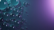 Dew Droplets On Teal And Purple Background. Science Wallpaper With Copy-Space.