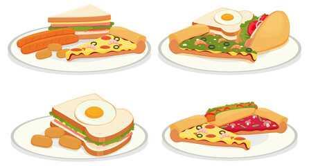 Wall Mural - Set of different foods on plates