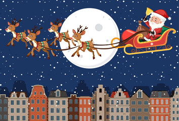 Poster - Christmas theme with Santa riding sleigh