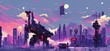 © Valeriy - Cyberpunk city night. Retro futuristic pixel art composition. Future cityscape in a style of 80's. Urban wallpaper. 3D illustration.