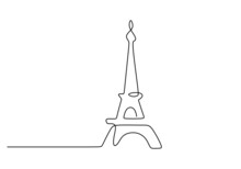 One Continuous Single Line Of Famous Building Like Eiffel Tower Isolated On White Background.