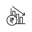 Rupee value crashed. Currency crisis. Financial decrease, inflation icon line style isolated on white background. Vector illustration