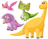 Fototapeta Dinusie - Isolated cute dinosaurs cartoon characters