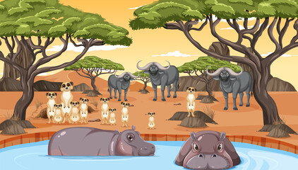 Wall Mural - Dryland forest landscape with animals