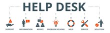 Help Desk Banner Web Icon Vector Illustration Concept With Icon Of Support, Information, Advice, Problem Solving, Help, Service And Solutions