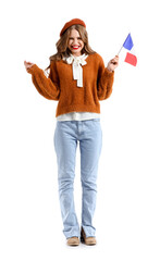 Wall Mural - Beautiful young woman with flag of France isolated on white