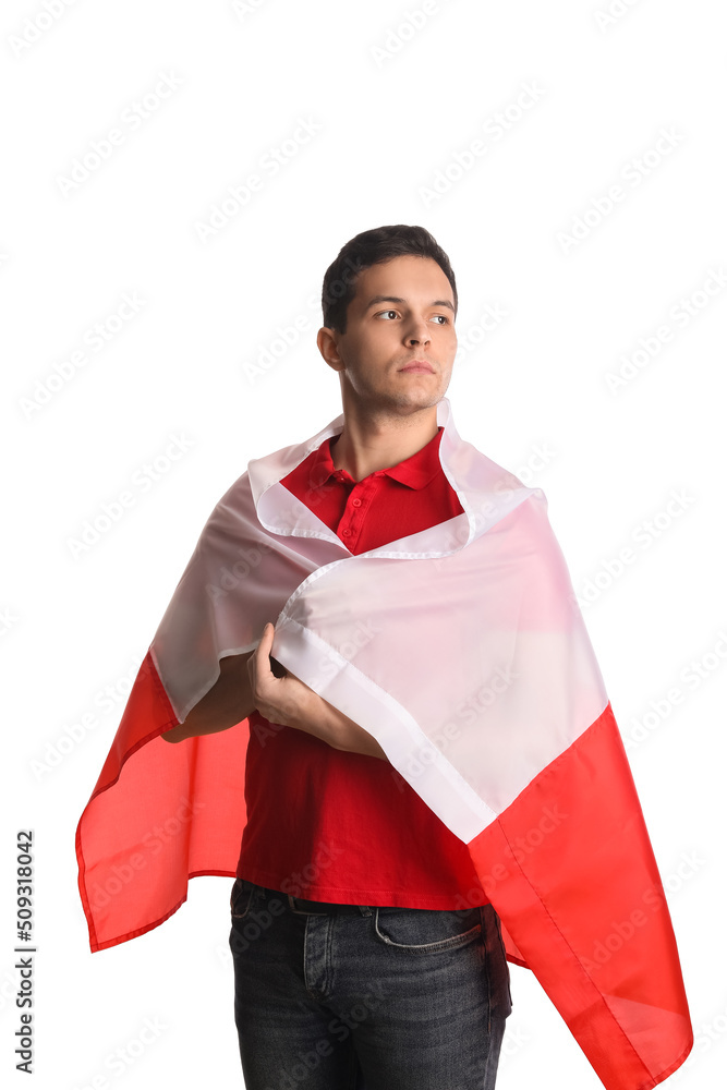 Handsome young man with flag of Poland isolated on white
