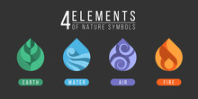 4 Elements Of Nature Symbols Earth Water Air And Fire With Drop Icon Sign Flat Style Vector Design