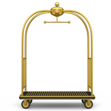 Hotel Luggage Trolley Cart For Carrying Baggage On White Background.
