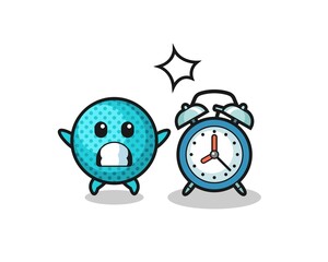 Canvas Print - Cartoon Illustration of spiky ball is surprised with a giant alarm clock