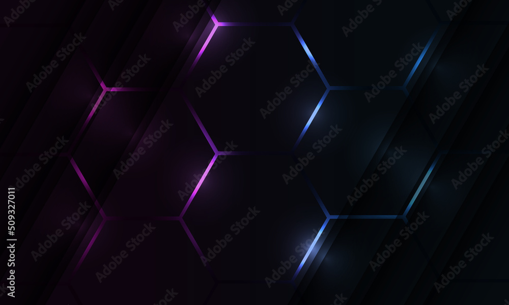 Dark hexagon gaming abstract vector background with pink and blue ...