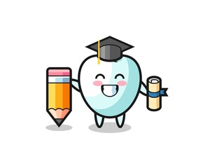 Poster - tooth illustration cartoon is graduation with a giant pencil