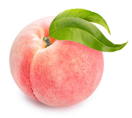 Wall Mural - peach fruit with leaf isolated on white background, fresh peach on white background with clipping pa