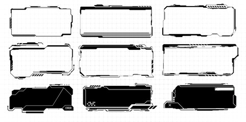 Fototapete - A set of frame elements, futuristic user interface screens. Abstract design of the control panel layout. Sci-fi blank display isolated on white background. Vector illustration