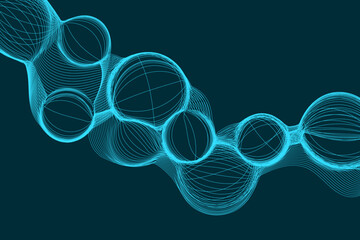 Dynamic wireframe bubble shape background in the science and technology style