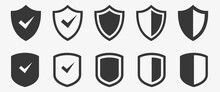 Set Of Security Shield Icons Isolated On White Background. Protection, Shield, Safety, And Defense Vector.