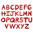 Bloody font. Letters drawn with real red paint looking like blood isolated on white background.