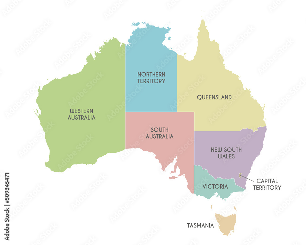 Vector map of Australia with regions or territories and administrative ...