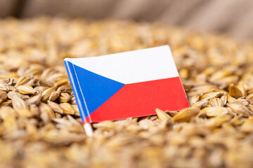 Sticker - Flag of Czech Republic on barley grain. Growing grain in Czechia concept