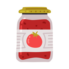 Poster - Tomato Sauce or Ketchup with Label in Glass Jar as Dressing for Pizza Vector Illustration