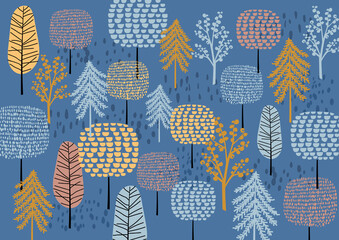 Abstract trees pattern with Forest background