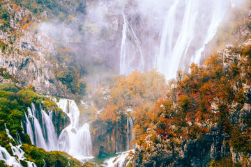 Canvas Print - Autumn Waterfalls in Croatia