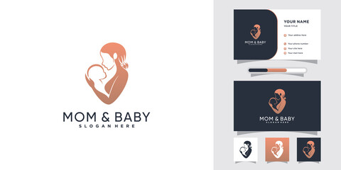 Mom and baby logo design with creative concept and business card template Premium Vector