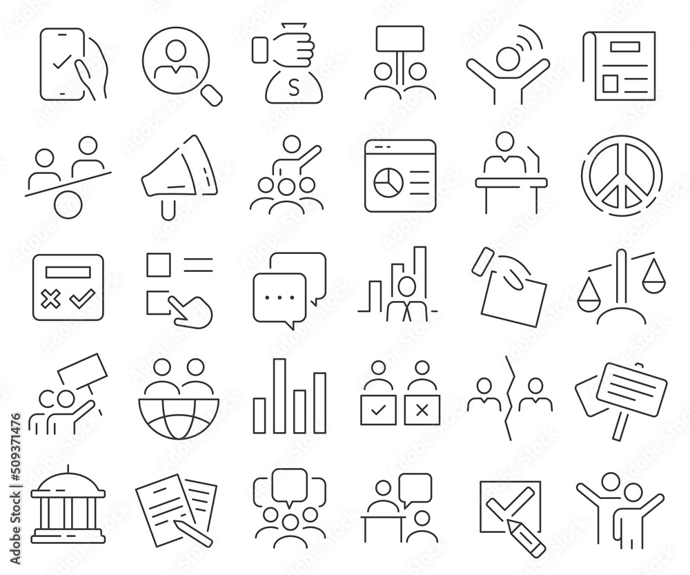 Politics and vote line icons collection. Thin outline icons pack ...