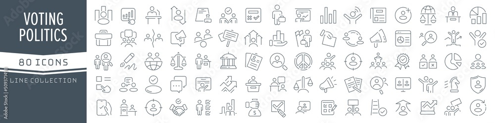 Politics and vote line icons collection. Big UI icon set in a flat ...