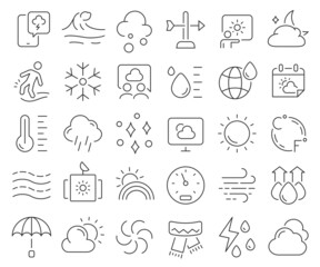 Wall Mural - Weather and meteorology line icons collection. Thin outline icons pack. Vector illustration eps10