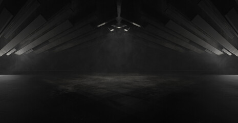 Wall Mural - smoke neon glowing laser arch concrete underground garage sci fi futuristic hall stage 3d render