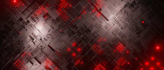 Wall Mural - Red Futuristic IC Circuit Abstract Background 3D Rendering