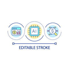 Wall Mural - AI in market research loop concept icon. Increasing revenue with artificial intelligence usage abstract idea thin line illustration. Isolated outline drawing. Editable stroke. Arial font used