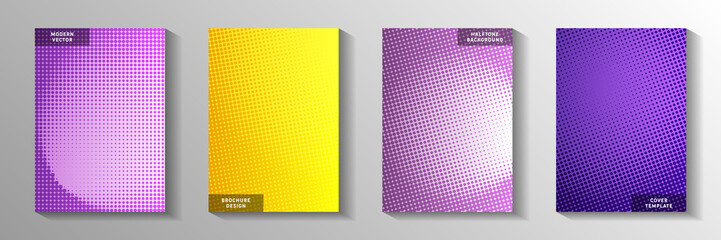 Abstract point screen tone gradation cover page templates vector collection. Digital catalog faded