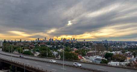 Sydney Harbour forshore viewed from the Bondi Junction in NSW Australia CBD and High rise residential and commercial buildings