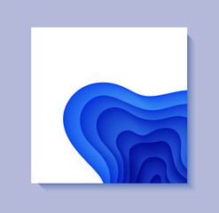 Wall Mural - Abstract background with water waves in paper cut style. 3d wallpaper with cut out deep wavy modern cover. Blue color layers with smooth shadow papercut art. Vector illustration, origami shapes