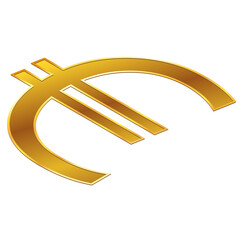Wall Mural - Euro EUR currency golden sign of European Union in isometric top view isolated on white background. Currency by the European Central Bank.