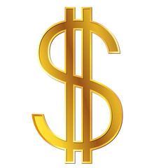 Wall Mural - Dollar USD currency golden sign in front view isolated on white. Currency by the Central Bank of America. Design element.