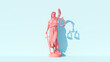 Pink Lady Justice Statue Personification of the Judicial System Traditional Protection and Balance Moral Force for Good and Lawfare Pastel Blue Background 3d illustration render