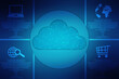 © Greentech - 2d illustration of Cloud computing, Digital Cloud computing Concept background. Cyber technology, internet data storage, database and data server concept