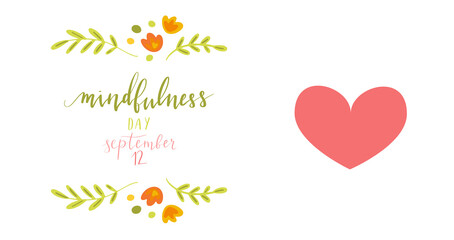 Mindfulness Day September 12 hand written lettering illustration postcard template