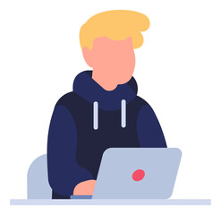 Young man sitting with laptop. Student studying