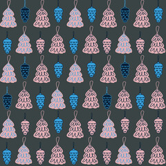 Wall Mural - christmas background christmas tree decorations and cones vector seamless pattern