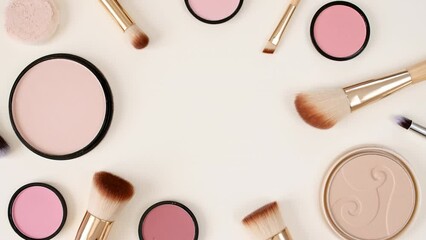 a set of decorative cosmetics on beige background. makeup products. the beauty of the background wit
