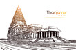 The Great Living Chola Temples is a UNESCO World Heritage Site designation for a group of Chola dynasty era Hindu temples in the Indian state of Tamil Nadu. Hand drawn sketch illustration in vector.